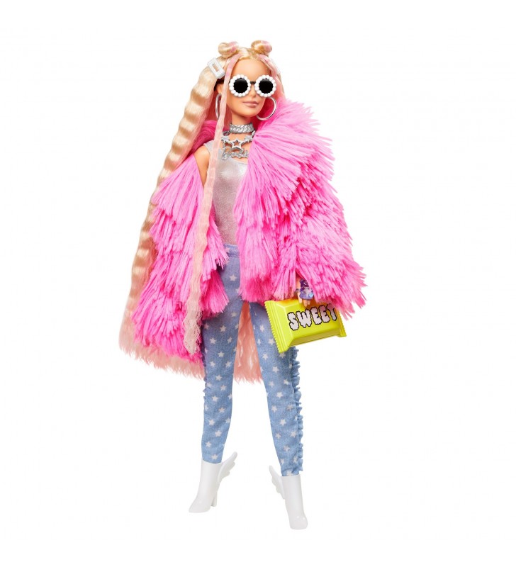 Barbie Extra Doll No3 in Pink Coat with Pet Unicorn-Pig