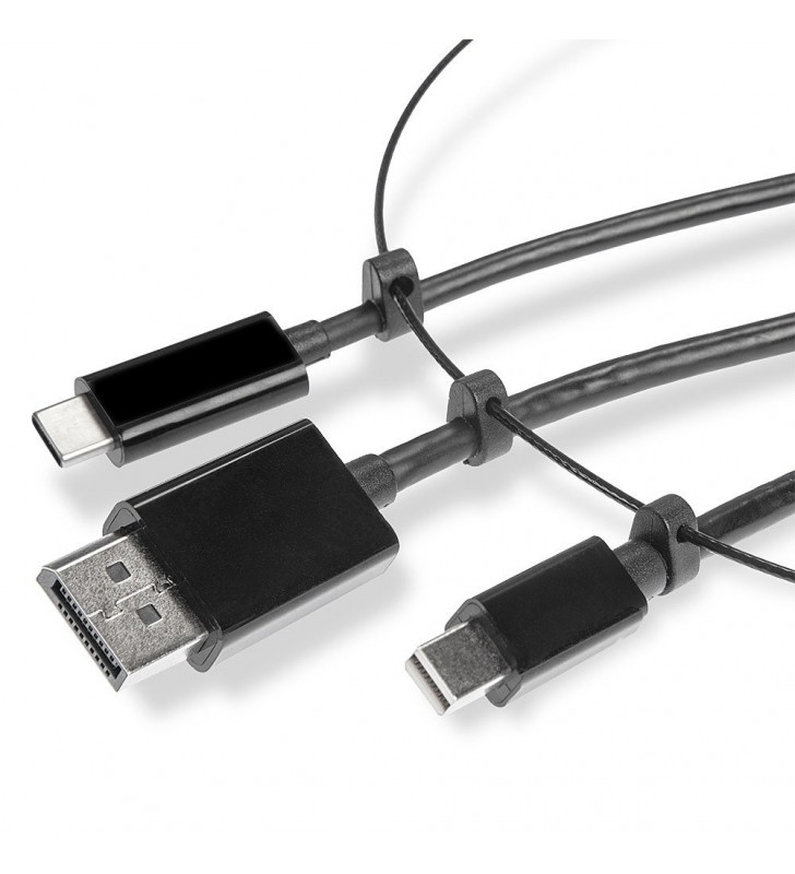 Lindy 38304 adaptor pentru cabluri video HDMI Tip A (Standard) DisplayPort + Mini DisplayPort + USB Type-C Negru