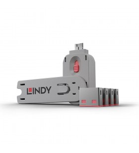 Lindy 40450 cheie port Port blocker + key USB Tip-A Roz Acrilonitril-butadien-stiren (ABS) 5 buc.