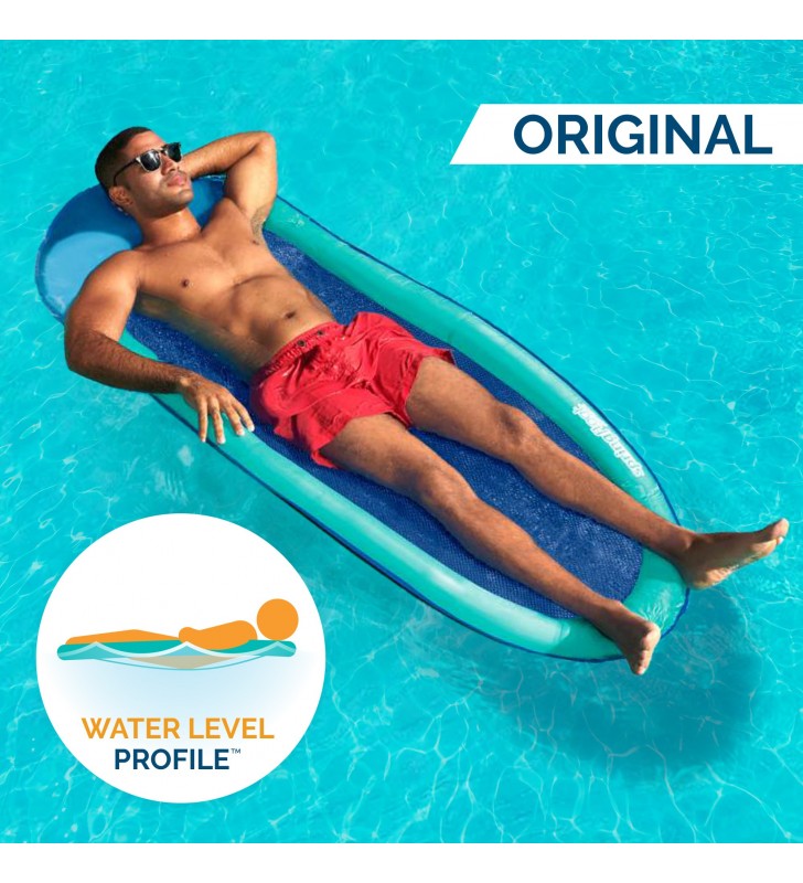 SwimWays Spring Float Inflatable Pool Lounger with Hyper-Flate Valve Albastru Monoton Articol plutitor pentru stat