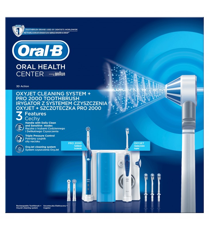 Oral-B PRO 2000 + Oxyjet Adult Periuță de dinți rotativă-oscilantă Albastru, Alb