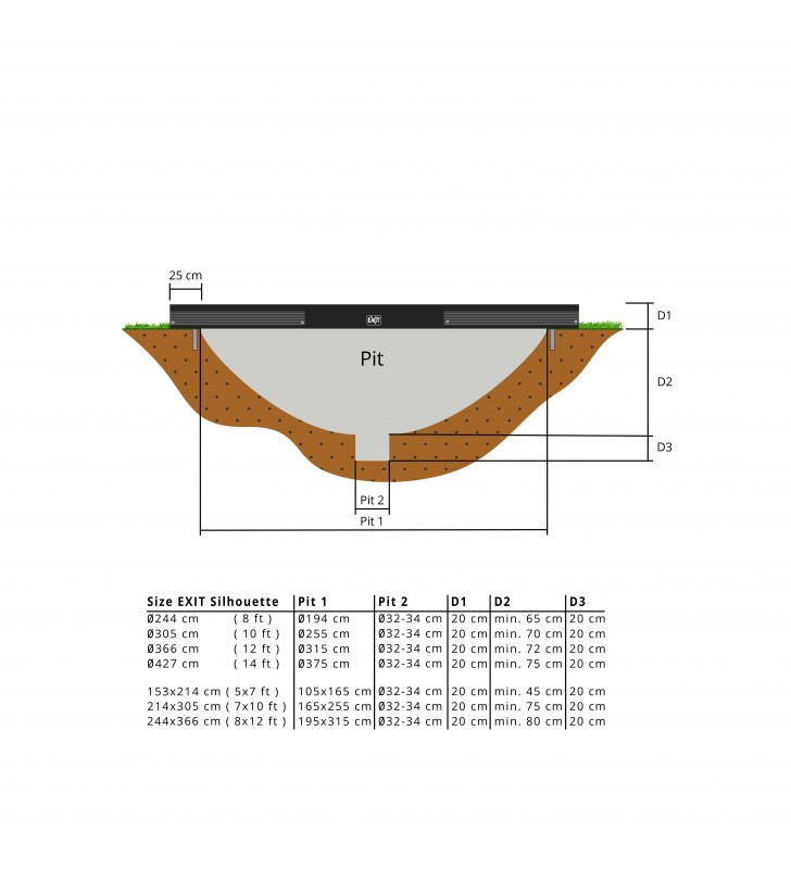 EXIT Silhouette ground trampoline 214x305cm with safety net - black Exterior Dreptunghiulare Arc elicoidal Trambulină îngropată