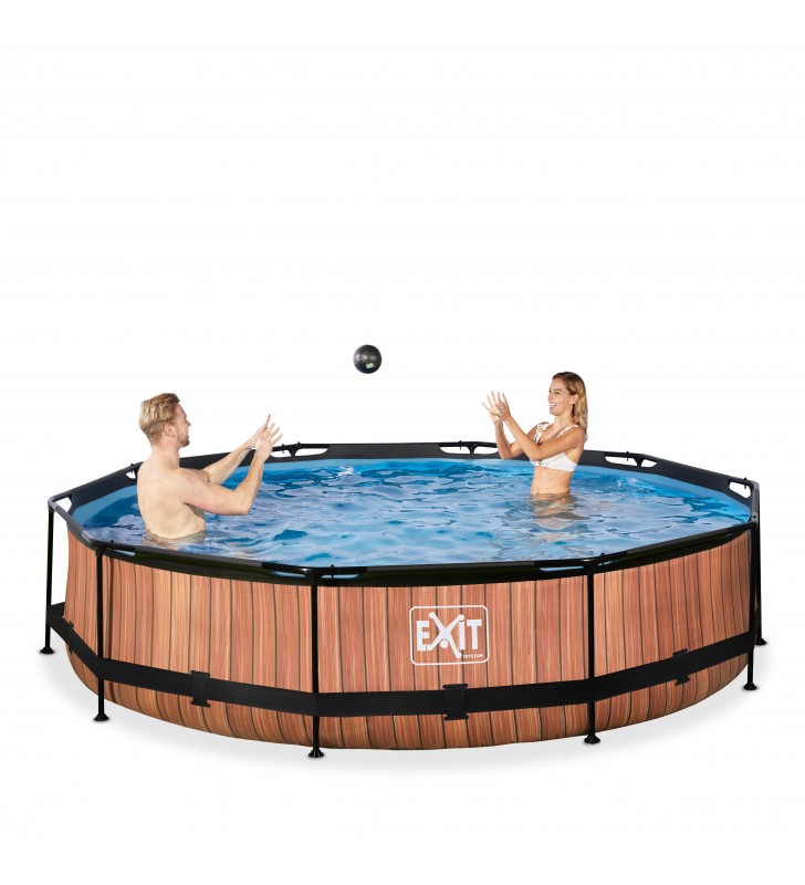 EXIT Wood pool ø360x76cm with filter pump - brown Piscină cadru Rotundă 6125 L Maro