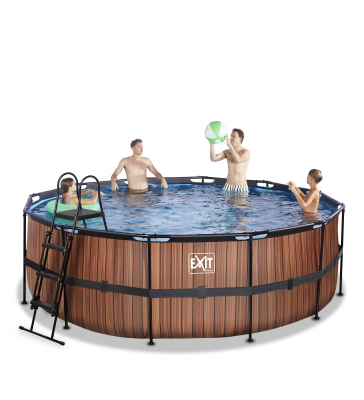 EXIT Wood pool ø427x122cm with filter pump - brown Piscină cadru Rotundă 14758 L Maro