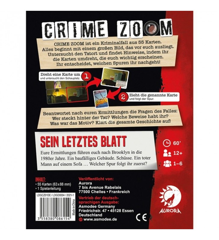Asmodee  Crime Zoom Cazul 1: Ultima lui mână, pachet de cărți