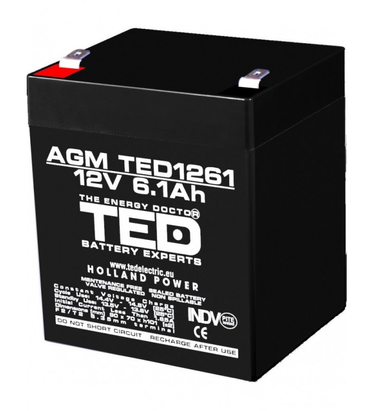 Acumulator stationar 12V 6,1Ah F2 AGM VRLA TED Electric TED1261