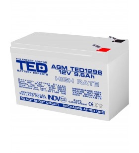Acumulator stationar 12V 9,6Ah High Rate F2 AGM VRLA TED Electric TED1296