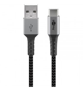 Goobay  USB-C - cablu textil USB-A cu mufe metalice