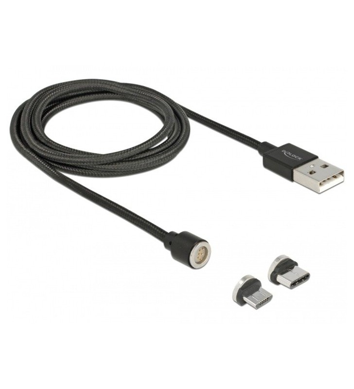 DeLOCK  cablu magnetic USB de date și de încărcare USB A - Micro USB + USB-C
