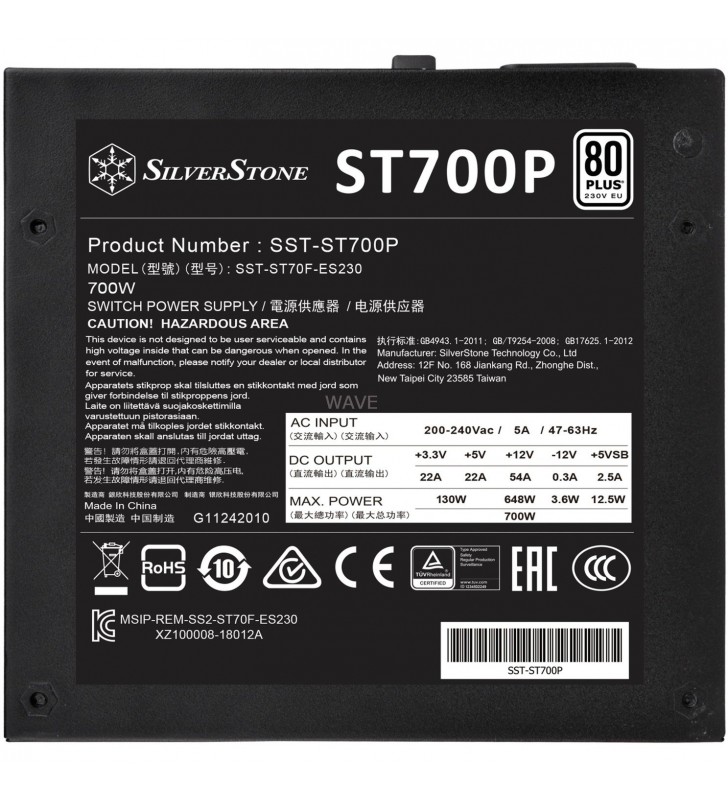 SilverStone  SST-ST700P 700W, alimentare PC (negru, 4x PCIe, 700 wați)
