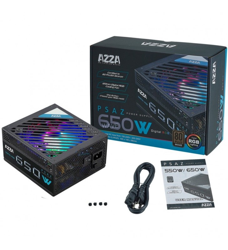 AZZA  PSAZ-650W ARGB 650W, sursa PC (negru, 2x PCIe, 650 wați)