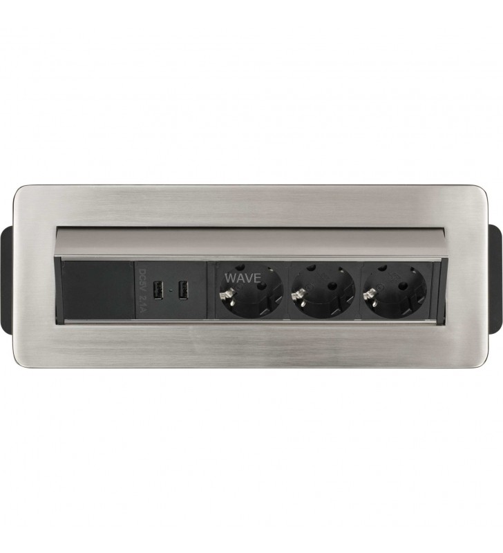 Brennenstuhl  Indesk Power USB încărcător priză de masă cu 3 căi (argintiu/negru, 2x USB, retractabil)