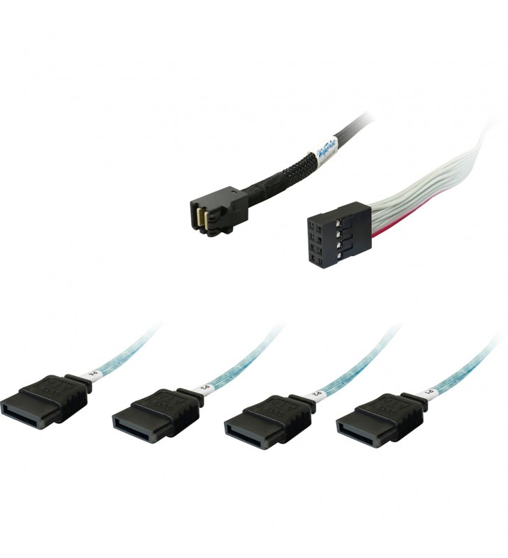 Cablu adaptor HighPoint  1x mSAS SFF-8643 - 4x SATA (negru, 1 metru, cu bandă laterală)