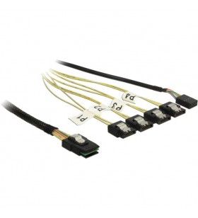 Cablu adaptor DeLOCK  Mini SAS SFF-8087 - 4x SATA 7 pini invers (negru, 1 metru, cu bandă laterală)