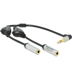 DeLOCK  mufă jack splitter audio 3,5 mm - 2x mufă jack 3,5 mm, cablu Y (negru/argintiu, cu control de volum, unghiular, 3 pini)