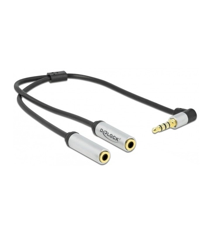 DeLOCK  mufă jack splitter audio 3,5 mm - 2x mufă jack 3,5 mm, cablu Y (negru/argintiu, unghiular, 4 pini)