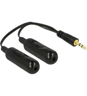 Cablu audio DeLOCK  3,5 mm (male) - 2x 3,5 mm (female) (negru, 19 cm)