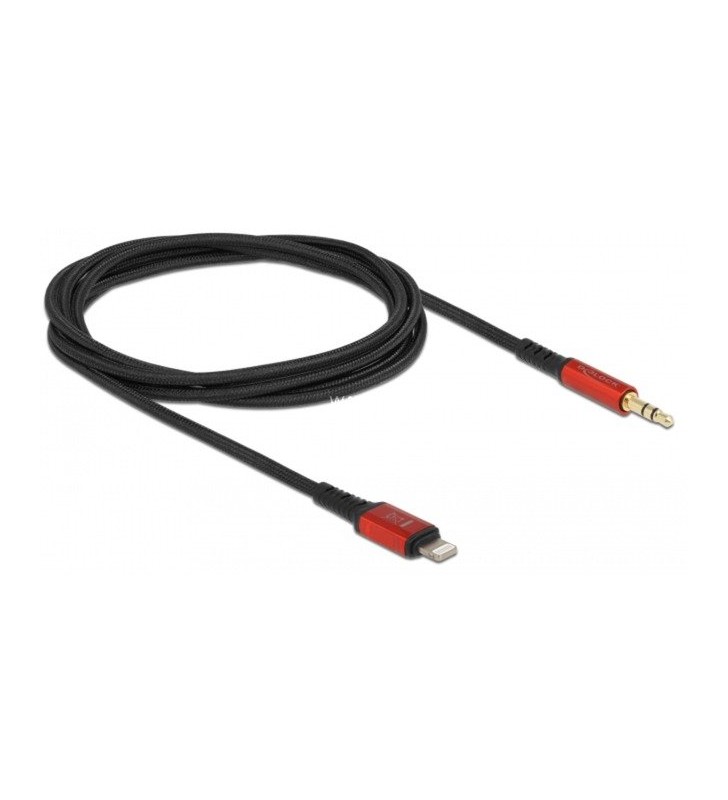 Cablu audio DeLOCK  8pin mufă Lightning - mufă jack 3,5mm 3pini (negru/rosu, 1,5 metri)