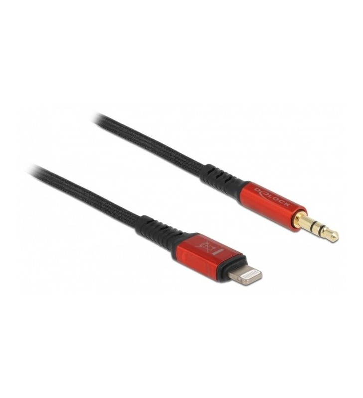 Cablu audio DeLOCK  8pin mufă Lightning - mufă jack 3,5mm 3pini (negru/rosu, 1,5 metri)