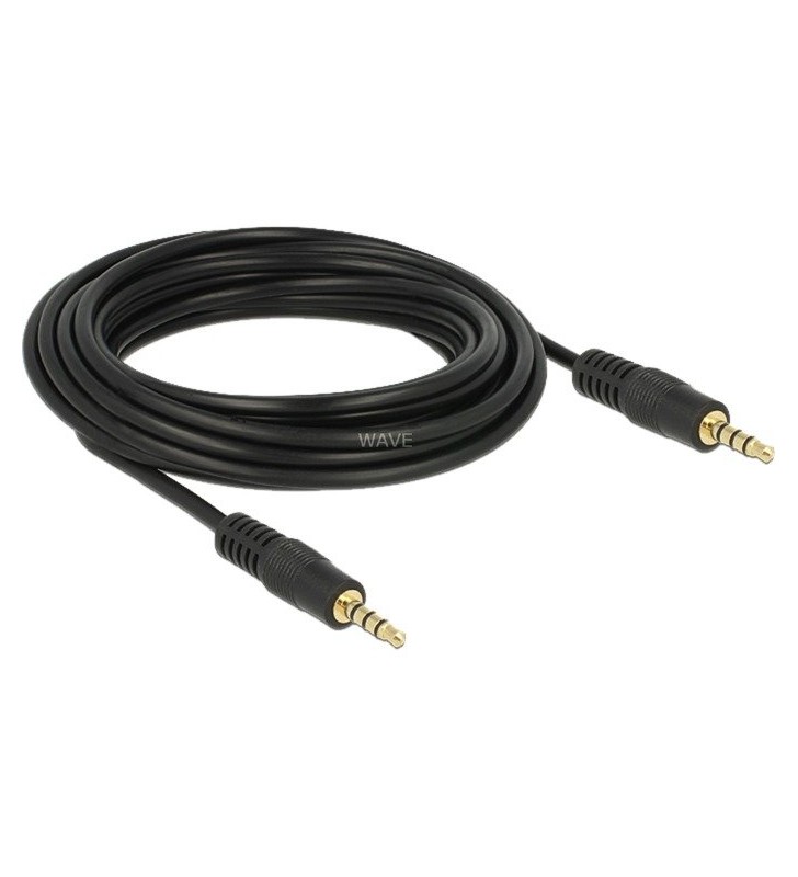 Cablu audio DeLOCK  mufă 3,5 mm 4 pini - 3,5 mm mufă 4 pini (negru, 5 metri)