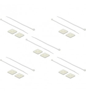 Baza de montare DeLOCK  30 x 30 mm cu brida de cablu L 200 x l 4,8 mm (alb, 10 bucăți)