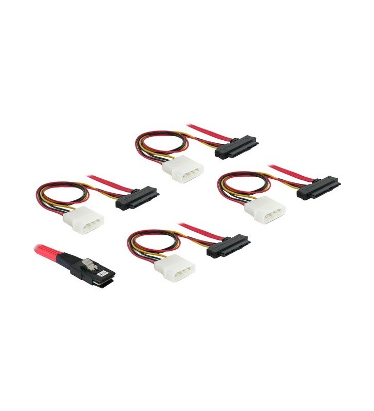 Cablu adaptor DeLOCK  miniSAS-36pin - 4x SAS-29pin (rosu, 50 cm)