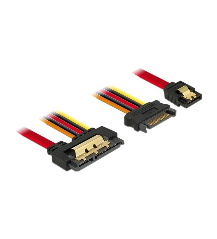 Cablu adaptor DeLOCK  SATA 7pin + 15pin - SATA 22pin (negru/rosu, 30 cm, priza cu 22 pini drept)