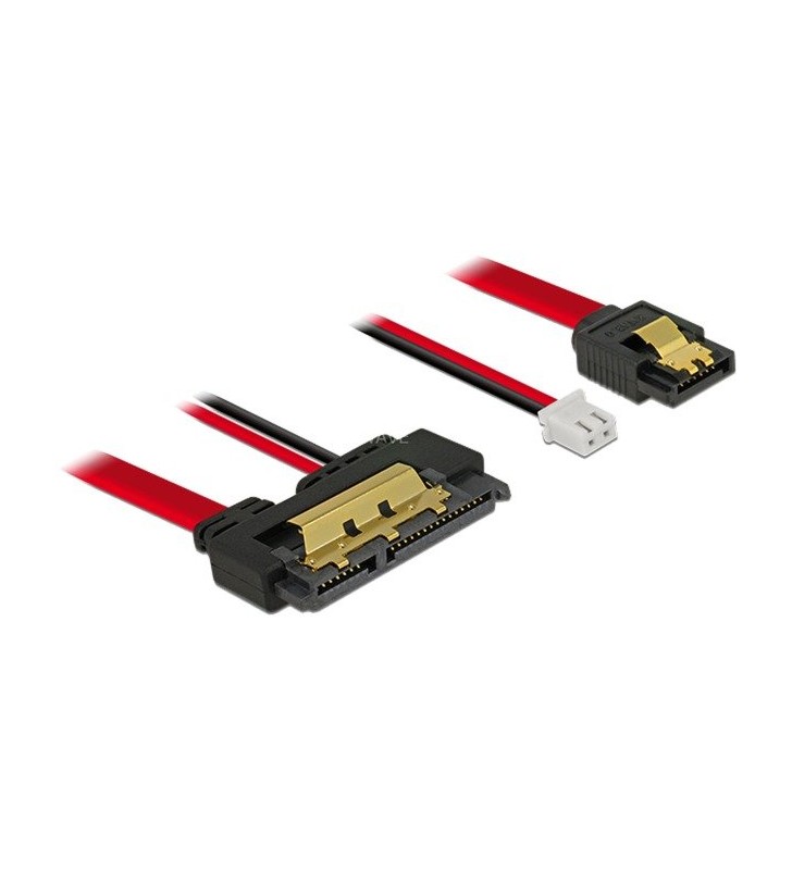 Cablu adaptor DeLOCK  SATA 7pin + 2pin - SATA 22pin (negru/roșu, 30 cm, conector cu 22 de pini drept)