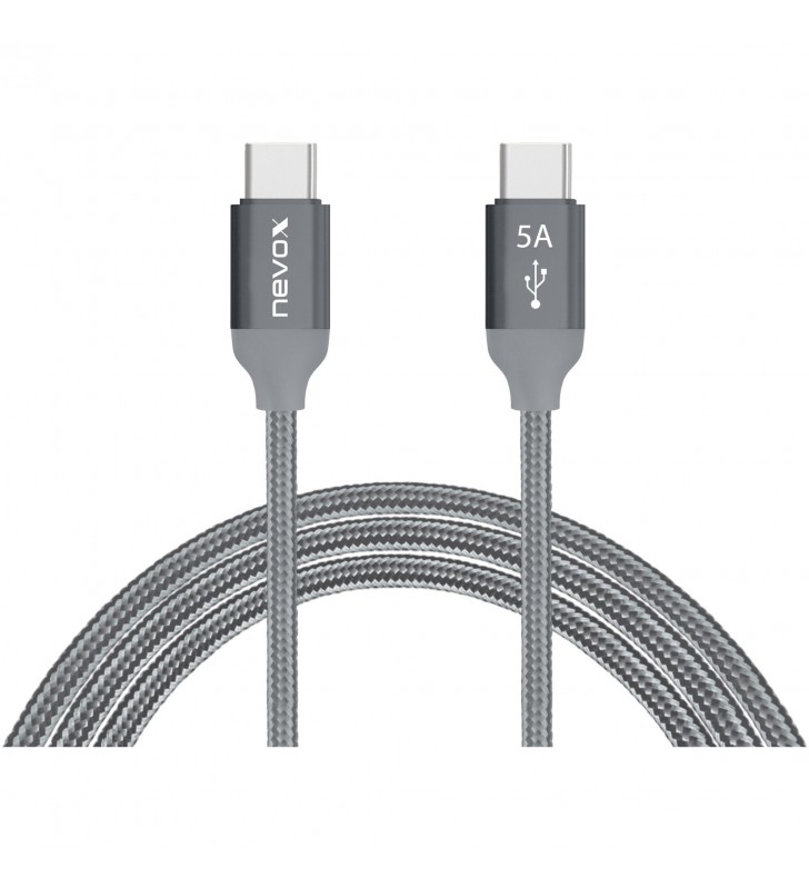 Cablu de date și încărcare Nevox  USB-C 2.0 - USB-C 2.0 (gri, 2 metri)
