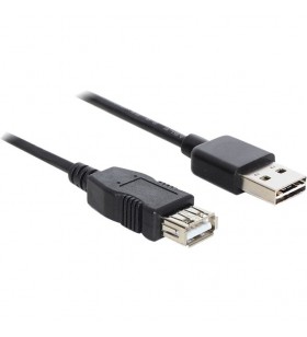Mufă DeLOCK  EASY USB 2.0 A - mufa USB 2.0 A, cablu prelungitor (negru, 1m, mufa USB-A poate fi folosită pe ambele părți)