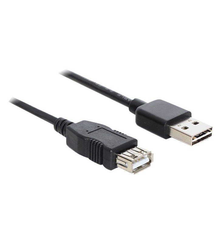 Mufă DeLOCK  EASY USB 2.0 A - mufa USB 2.0 A, cablu prelungitor (negru, 1m, mufa USB-A poate fi folosită pe ambele părți)