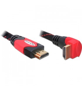 DeLOCK  HDMI de mare viteză cu cablu Ethernet înclinat (negru/rosu, 2 metri)