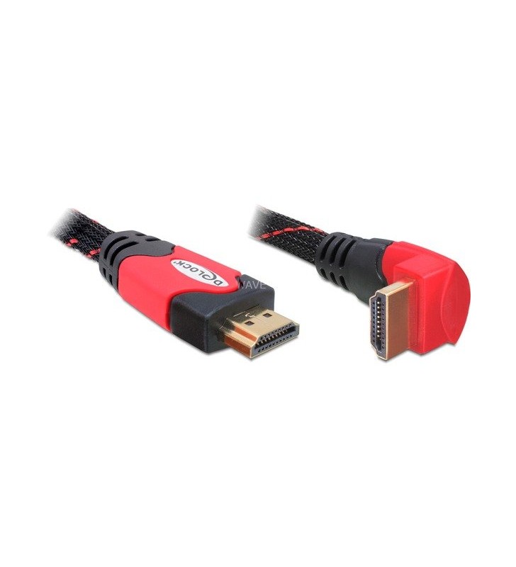 DeLOCK  HDMI de mare viteză cu cablu Ethernet înclinat (negru/rosu, 2 metri)
