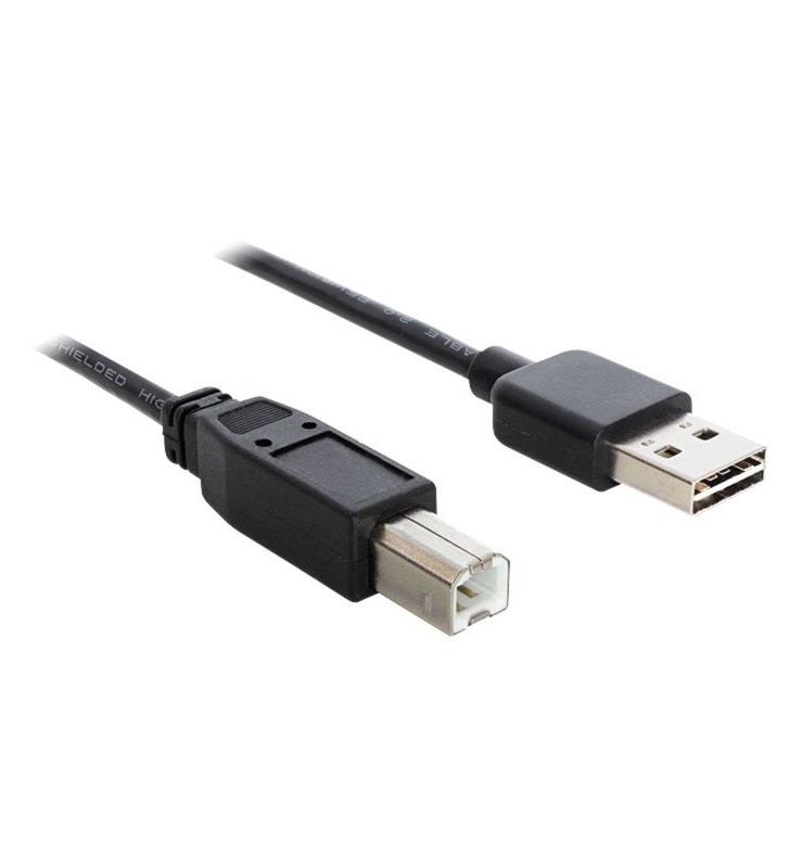 Cablu DeLOCK  mufa EASY USB 2.0-A - mufa USB-B (negru, 3m, mufa USB-A poate fi folosită pe ambele părți)