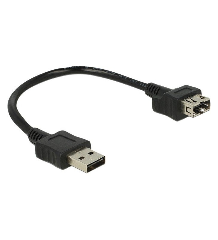 Cablu DeLOCK  mufă USB 2.0 A - mufă USB 2.0 A, cablu prelungitor (negru, 20 cm, conectabil pe ambele părți, ShapeCable)