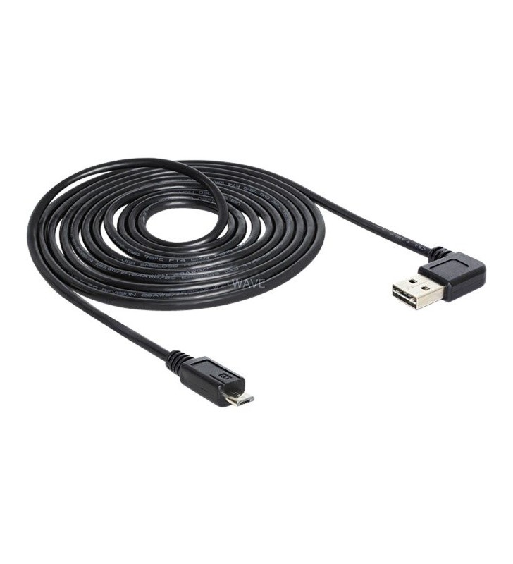 Cablu DeLOCK  USB 2.0-A 90°.Tacul - USB Micro-B (negru, 5 metri, conector EASY-USB)