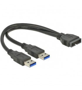 Cablu DeLOCK  conector USB 3.0 pini - 2 x conector USB 3.0 tip A, adaptor (negru)