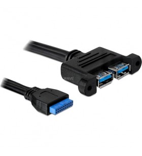 Cablu DeLOCK  Antet USB 3.0 pini (priză) - 2x USB 3.0-A (priză) (negru, 45 cm)