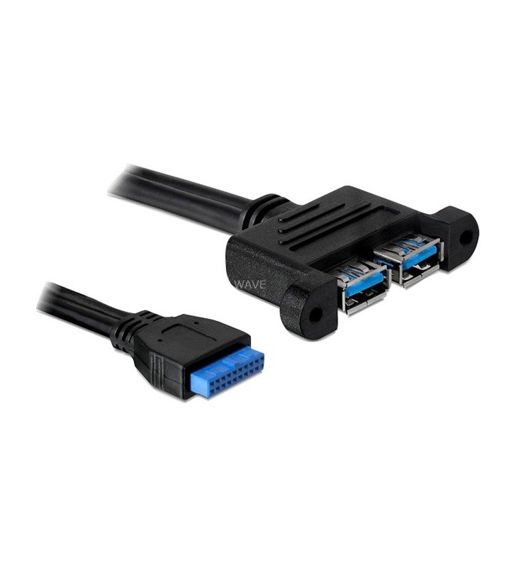 Cablu DeLOCK  Antet USB 3.0 pini (priză) - 2x USB 3.0-A (priză) (negru, 45 cm)