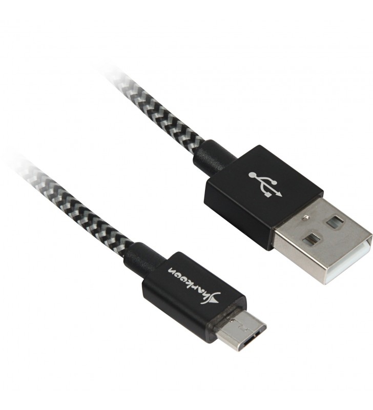 Cablu Sharkoon  USB A 2.0 tată - Micro-USB tată (Alu + Braid) (negru/gri, 1 metru)