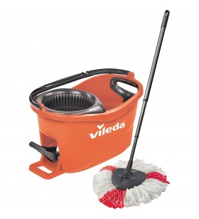 Set mop Vileda  Turbo Easy Wring & Clean Box, ștergător de podea (coral/negru, inclusiv praștie electrică și pedală)