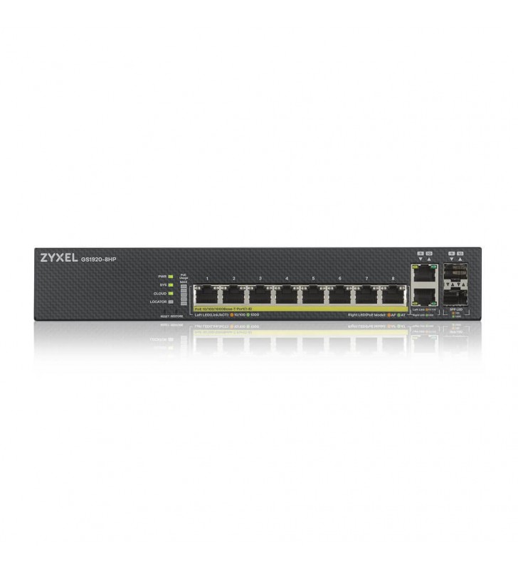 Zyxel GS1920-8HPV2 Gestionate Gigabit Ethernet (10/100/1000) Power over Ethernet (PoE) Suport Negru