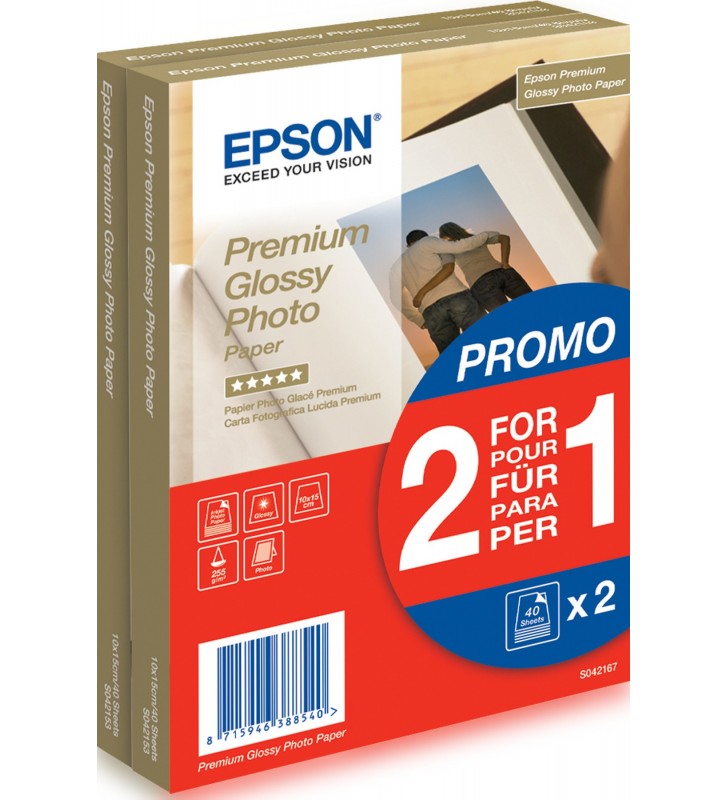 Epson Premium Glossy Photo Paper - 10x15cm - 2x 40 de coli