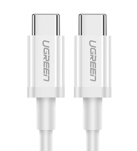 CABLU alimentare si date Ugreen, "US264", Fast Charging Data Cable pt. smartphone, USB Type-C la USB Type-C 60W/3A, nickel plating, PVC, 1.5m, alb "60519" (include TV 0.06 lei) - 6957303865192