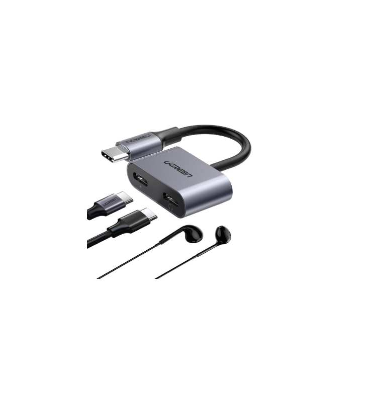 ADAPTOR Incarcare si audio Ugreen, "CM232", 1 x USB Type-C(T) la 2 x USB Type-C(M), lungime cablu 15 cm, gri "60165" (include timbru verde 0.25 lei) - 6957303861651