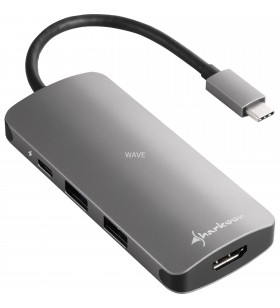 Adaptor multiport Sharkoon  USB 3.0 tip C, stație de andocare (gri închis, USB-C, HDMI, MicroSD, SD)