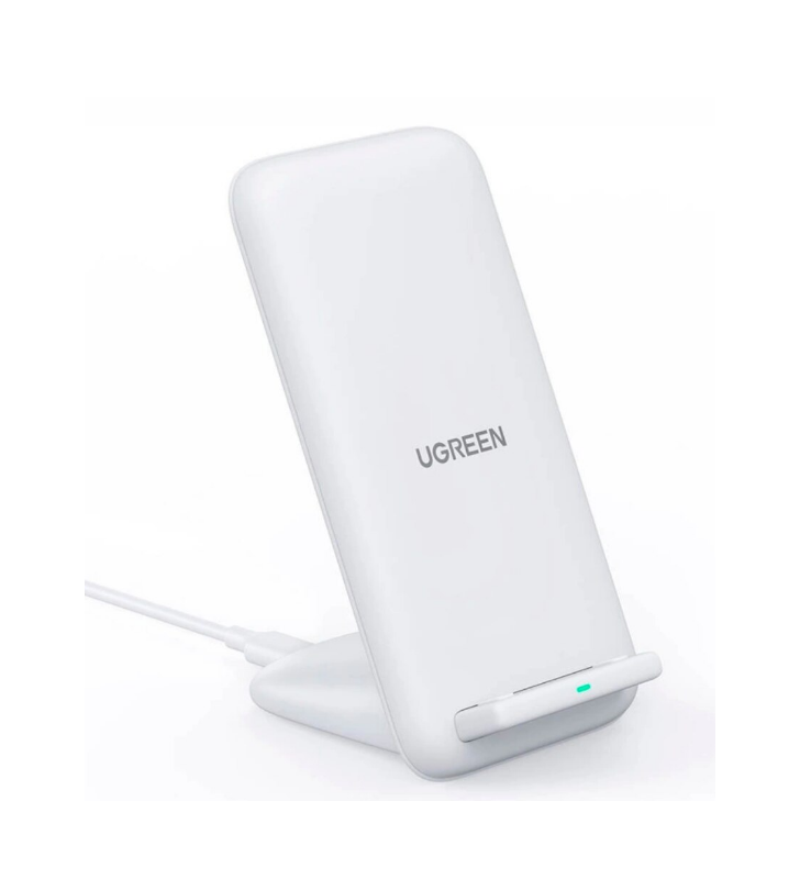 INCARCATOR wireless Ugreen Qi 15W, "CD221" compatibilitate smartphones, 2 in 1 stand + incarcator wireless, cablu Type-C 1m inclus, alb "80576" (include TV 0.18lei) - 6957303885763