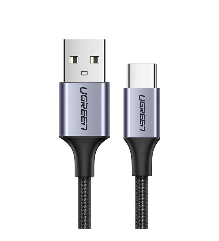 CABLU alimentare si date Ugreen, "US288", Fast Charging Data Cable pt. smartphone, USB la USB Type-C 3A, nickel plating, braided, 2m, negru "60128" (include TV 0.06 lei) - 6957303861286