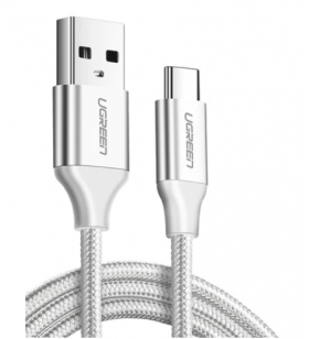 CABLU alimentare si date Ugreen, "US288", Fast Charging Data Cable pt. smartphone, USB la USB Type-C 3A, nickel plating, braided, 1.5m, alb "60132" (include TV 0.06 lei) - 6957303861323