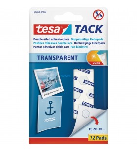 tesa  Tack tampoane adezive transparente, cu două fețe, lipici (alb, 72 bucăți)